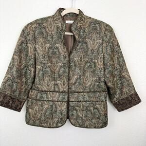 Coldwater Creek Womens Jacket Size 14 Tapestry Brocade Floral Metallic Brown